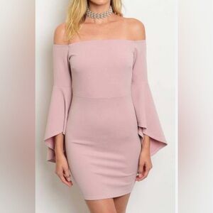 Off-Shoulder Bell Sleeve blush/Pink Bodycon Dress